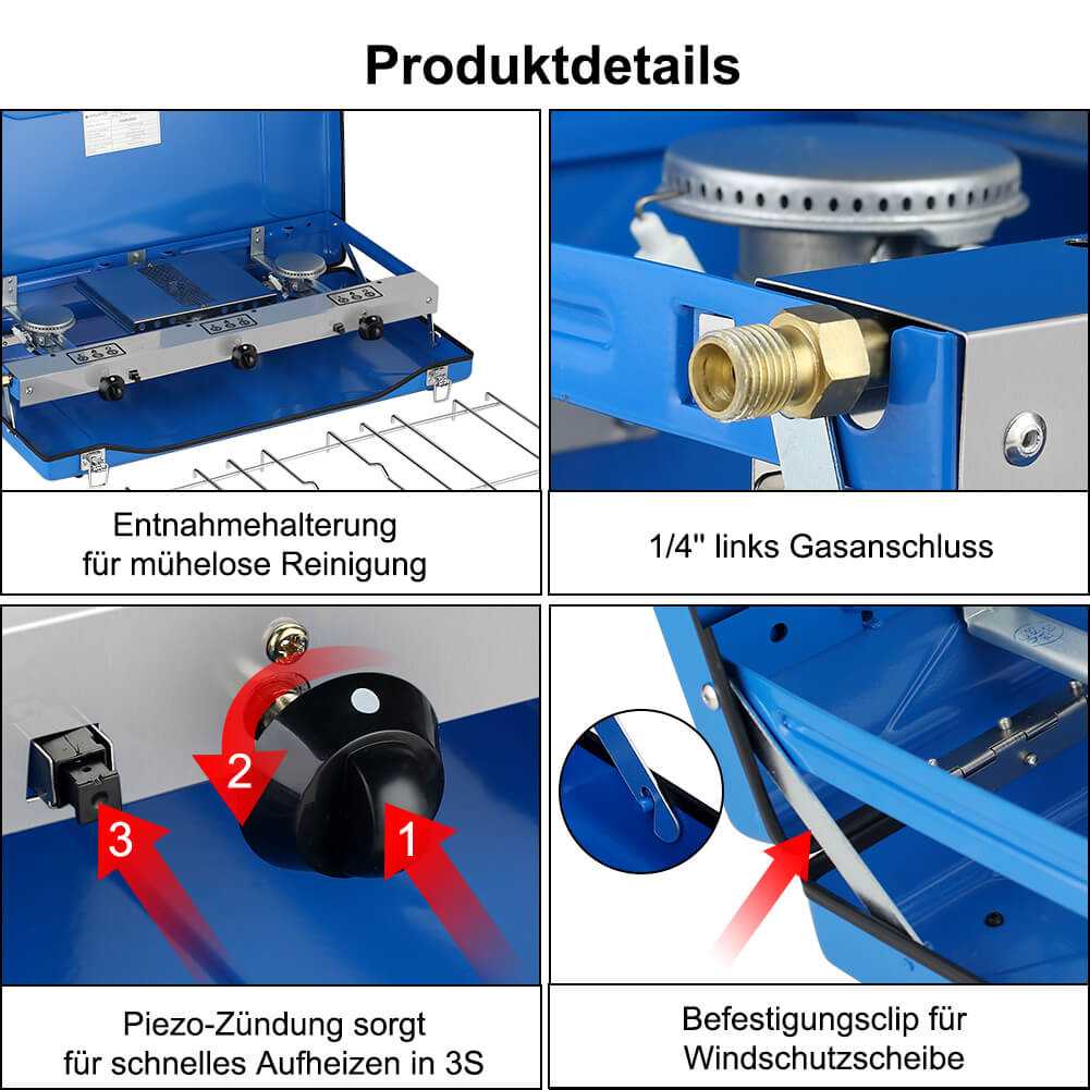 Camplux Campingkocher 3-Flammig mit Deckel/ Camping Gaskocher/ 4,5kW/ 50mbar Gasregler/ Butan/Propan/ Winddicht