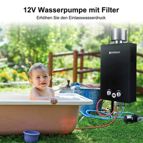 Camplux BW264BCP120-DE Gas Water Heater with Water Pump Tankless Outdoor Gas Shower for Horse Washing/Camping/RV Travel, 50 mbar, LPG [Energy Class A+]