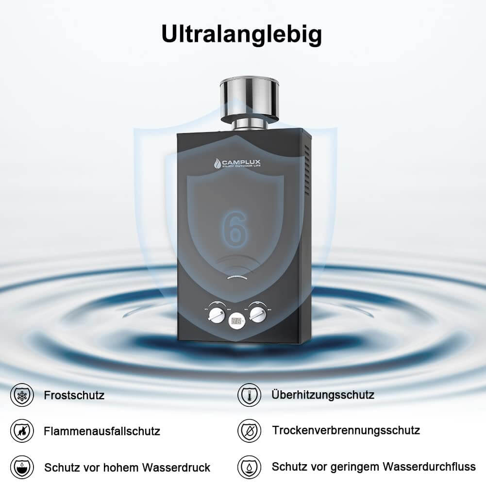 Camplux BW264BCP120-DE Gas-Warmwasserbereiter mit Wasserpumpe, tanklose Outdoor-Gasdusche für Pferdewaschen/Camping/Wohnmobilreisen, 50 mbar, LPG [Energieklasse A+] 