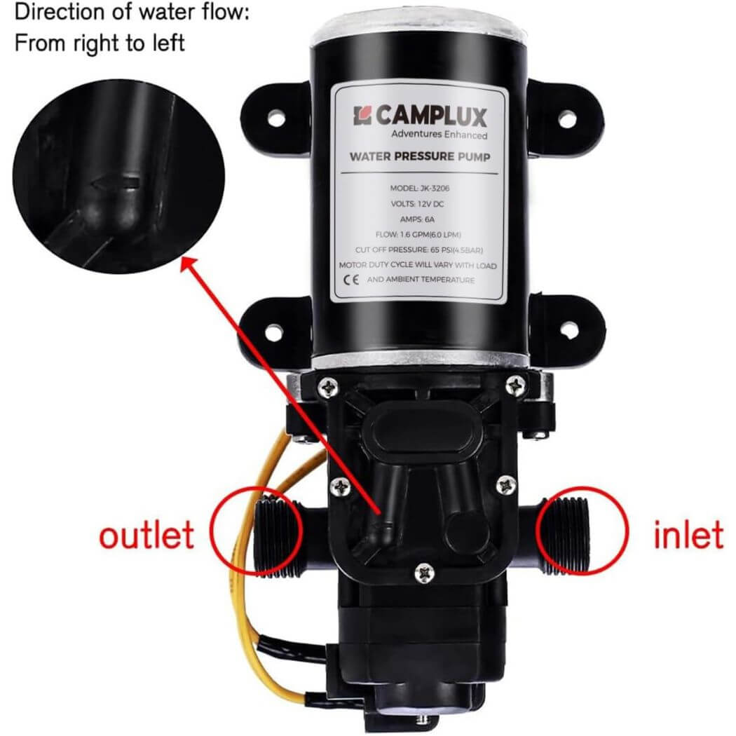 Camplux 12V Wasserpumpe 65PSI DC 1,6GPM 6LPM Membran 