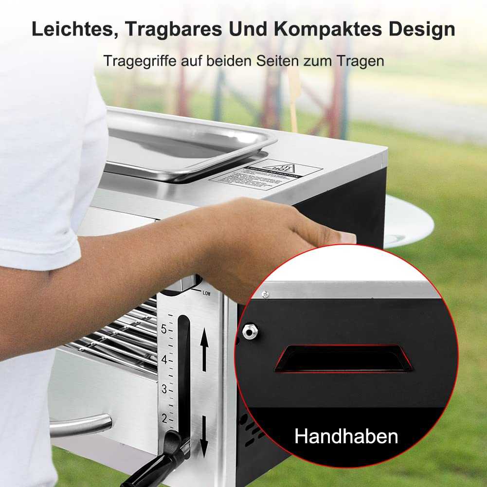 Camplux SG102 Tragbar Oberhitze Gasgrill 3,2kW, Hochleistungs Steakgrill aus Edelstahl, 880°C Hochtemperaturgrill mit 5 Höhenstufen