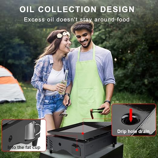 Camplux GP102B Portable 2 Burners Gas Plancha, Garden BBQ Griddle Grill 4.0kW, Outdoor Picnics, Suitable for Butane/Propane Gas