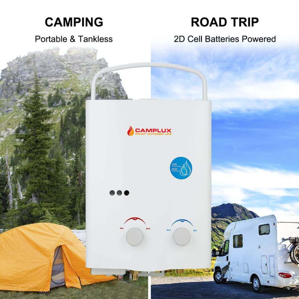 Camplux portable water heater: A compact and convenient device for heating water on the go.