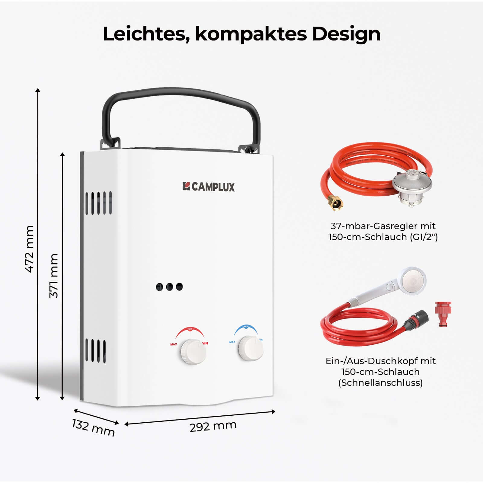 Camplux AY132N Réservoir à gaz sans réservoir, 5 L au gaz propane, réservoir d'eau chaude instantanée [Energieklasse A] 