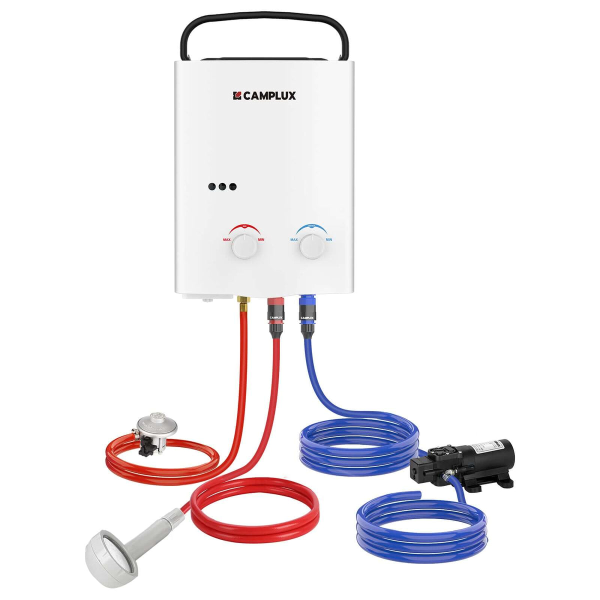 Camplux AY132P43 Réservoir à gaz de 5 litres avec poignée de transport, réservoir à gaz GPL sans réservoir pour camping-car, gaz propane ou butanga, 10 kW, 37 mbar 