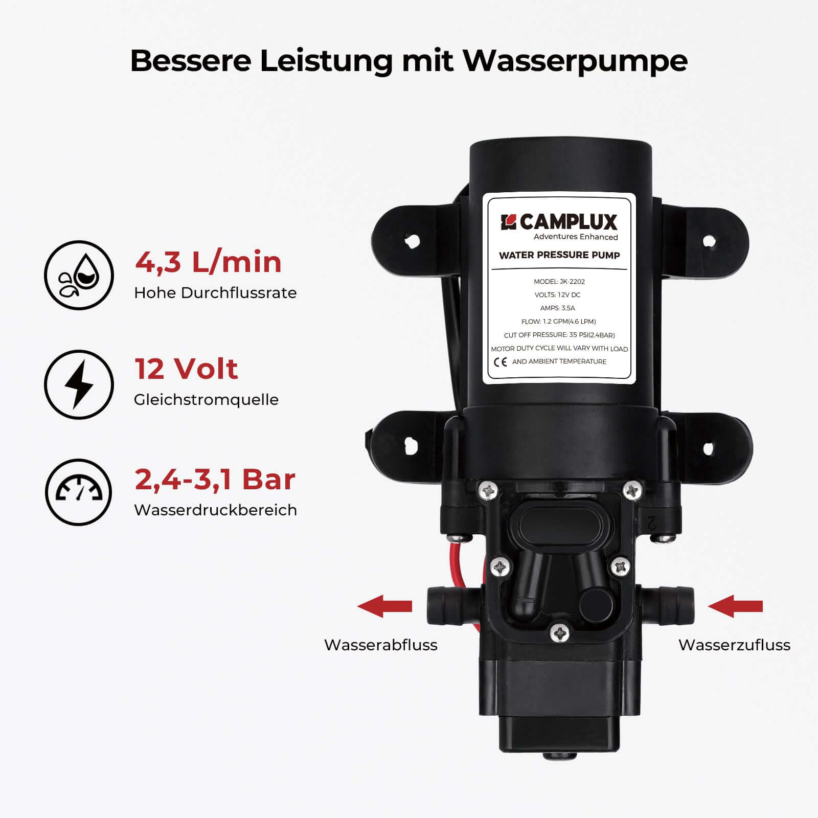 Camplux AY132P43 5 Liter Gasdurchlauferhitzer mit tragbarem Griff, Tankless LPG Durchlauferhitzer für Campingdusche Pferdedusche, Propan- oder Butangas, 10kW, 37mbar 