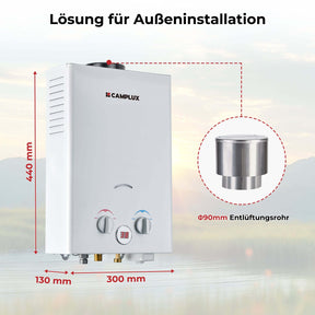 Camplux BW158C Tankless Gasdurchlauferhitzer mit Regenkappe