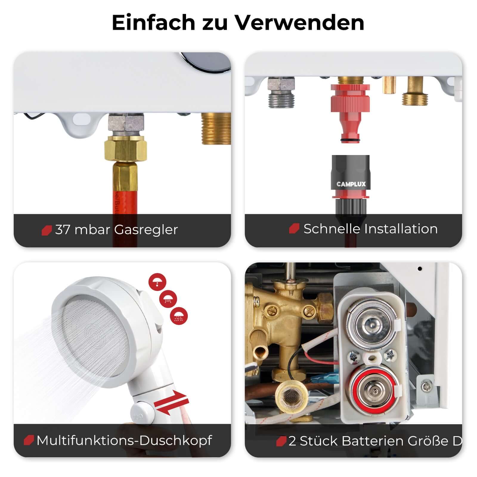 Camplux BW264C 10 Liter Gasdurchlauferhitzer mit Regenkappe, 50 mbar Tankless Outdoor-Instant-Gasdusche für Pferd waschen Camping RV Reise [Energieklasse A+] 