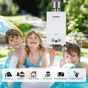 Camplux BW264C 10 Liter Gasdurchlauferhitzer mit Regenkappe, 50 mbar Tankless Outdoor-Instant-Gasdusche für Pferd waschen Camping RV Reise [Energieklasse A+] 