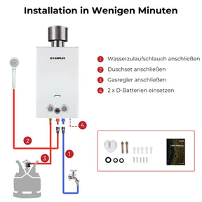 Camplux BW264C 10 Liter Gasdurchlauferhitzer mit Regenkappe, 50 mbar Tankless Outdoor-Instant-Gasdusche für Pferd waschen Camping RV Reise [Energieklasse A+] 