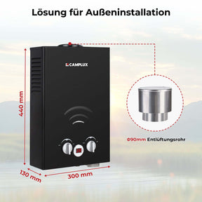 Camplux BW158BC Tankless Gasdurchlauferhitzer mit Regenkappe, 6L Outdoor Instant Gasdusche für Pferde/Camping/RV Reise [Energieklasse A+]