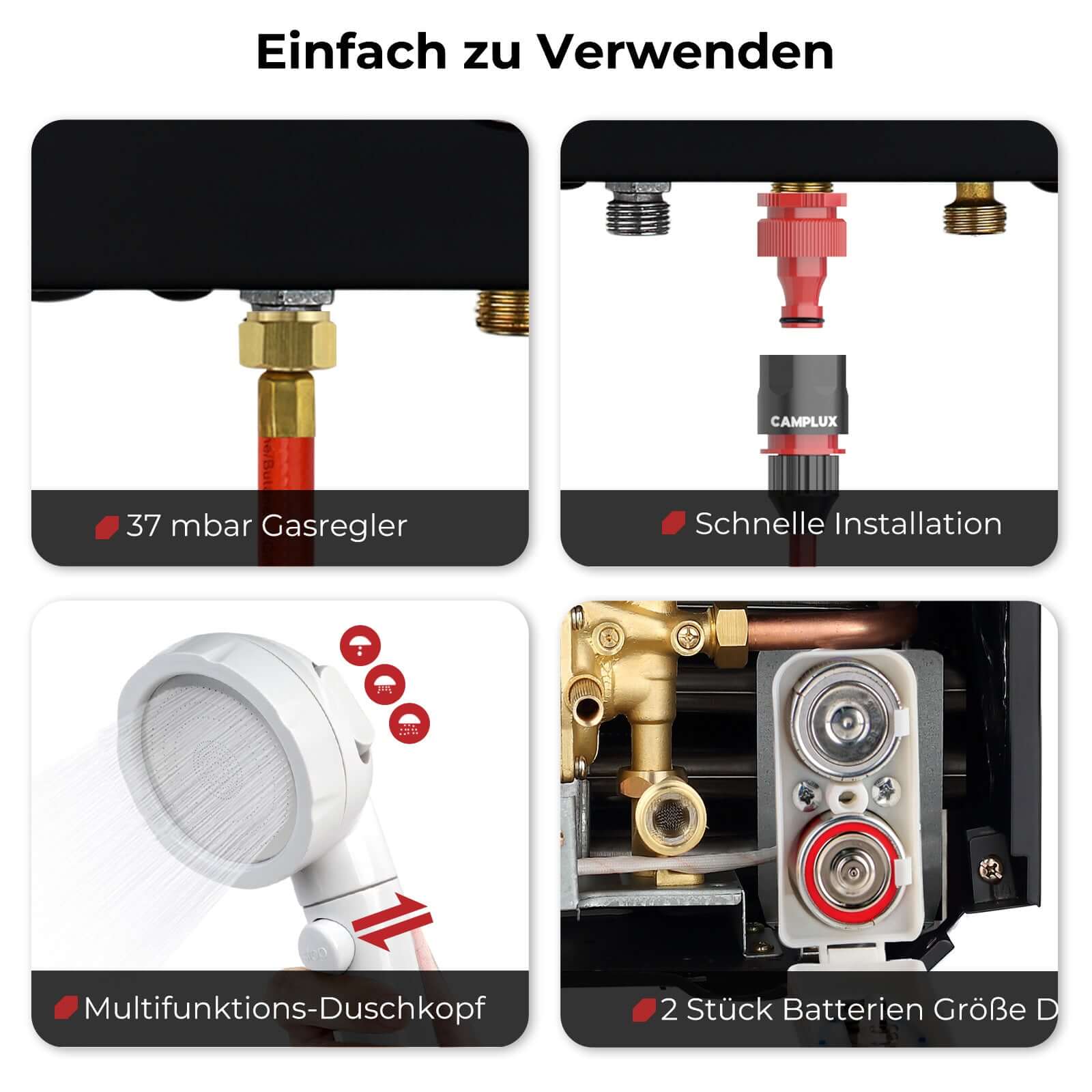 Camplux BW264BC 10 Liter Gasdurchlauferhitzer im Freien 50mbar, Tankless Gasdusche mit Edelstahl-Regenkappe, Propangas/Butangas, für Campingdusche/Wohnmobilausflug/Waschpferd