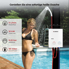 Camplux AY132N Réservoir à gaz sans réservoir, 5 L au gaz propane, réservoir d'eau chaude instantanée [Energieklasse A] 