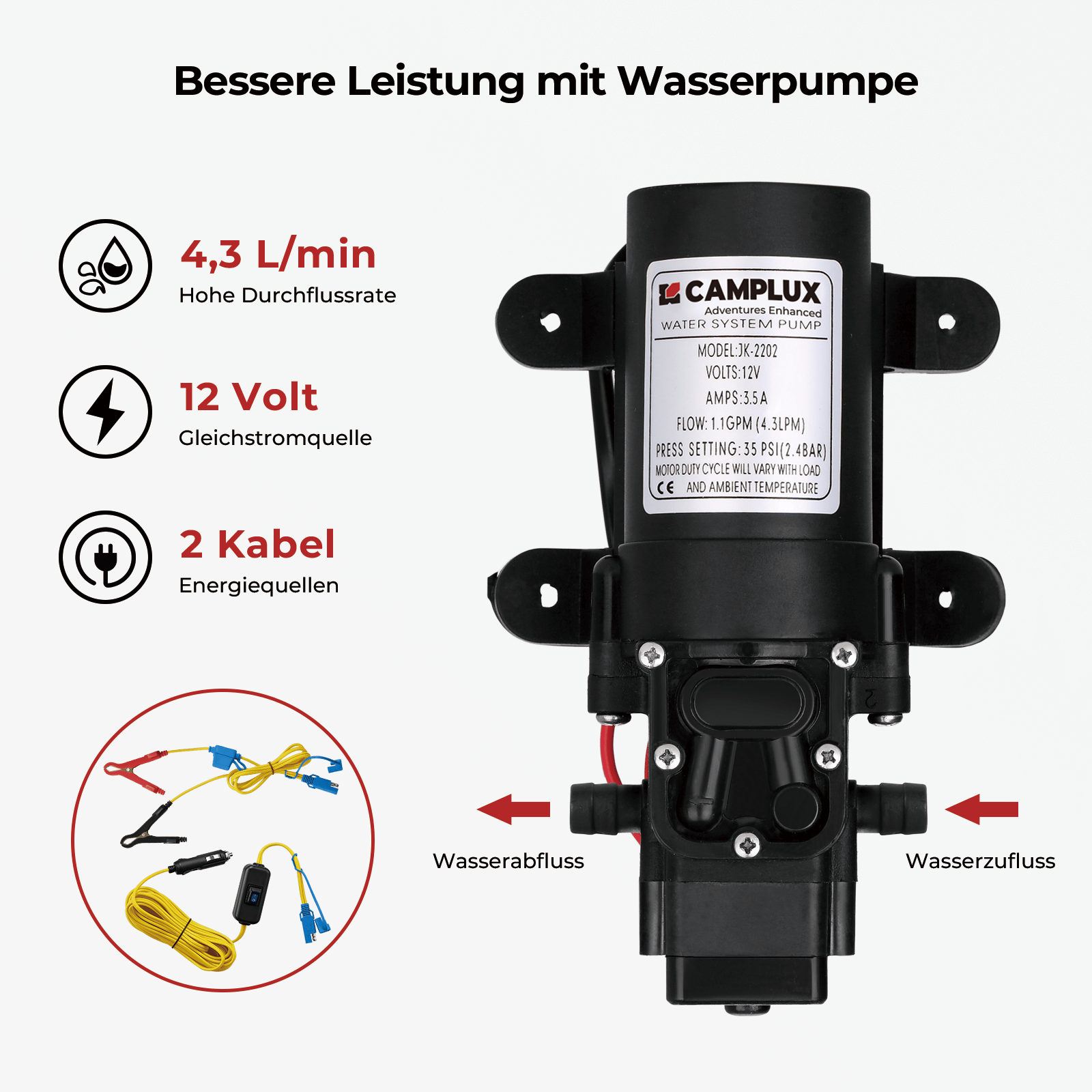 Camplux AY132Max 5L Gas-Durchlauferhitzer mit Halterung, freistehender LPG-Durchlauferhitzer für Campingdusche, mit 12-V-Wasserpumpe [Energieklasse A+] 