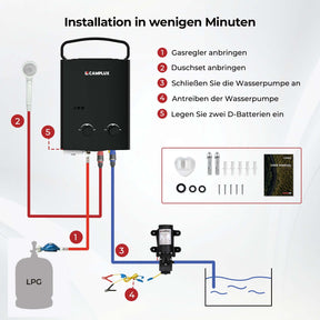 Camplux AY132P43 Réservoir à gaz de 5 litres avec poignée de transport, réservoir à gaz GPL sans réservoir pour camping-car, gaz propane ou butanga, 10 kW, 37 mbar 