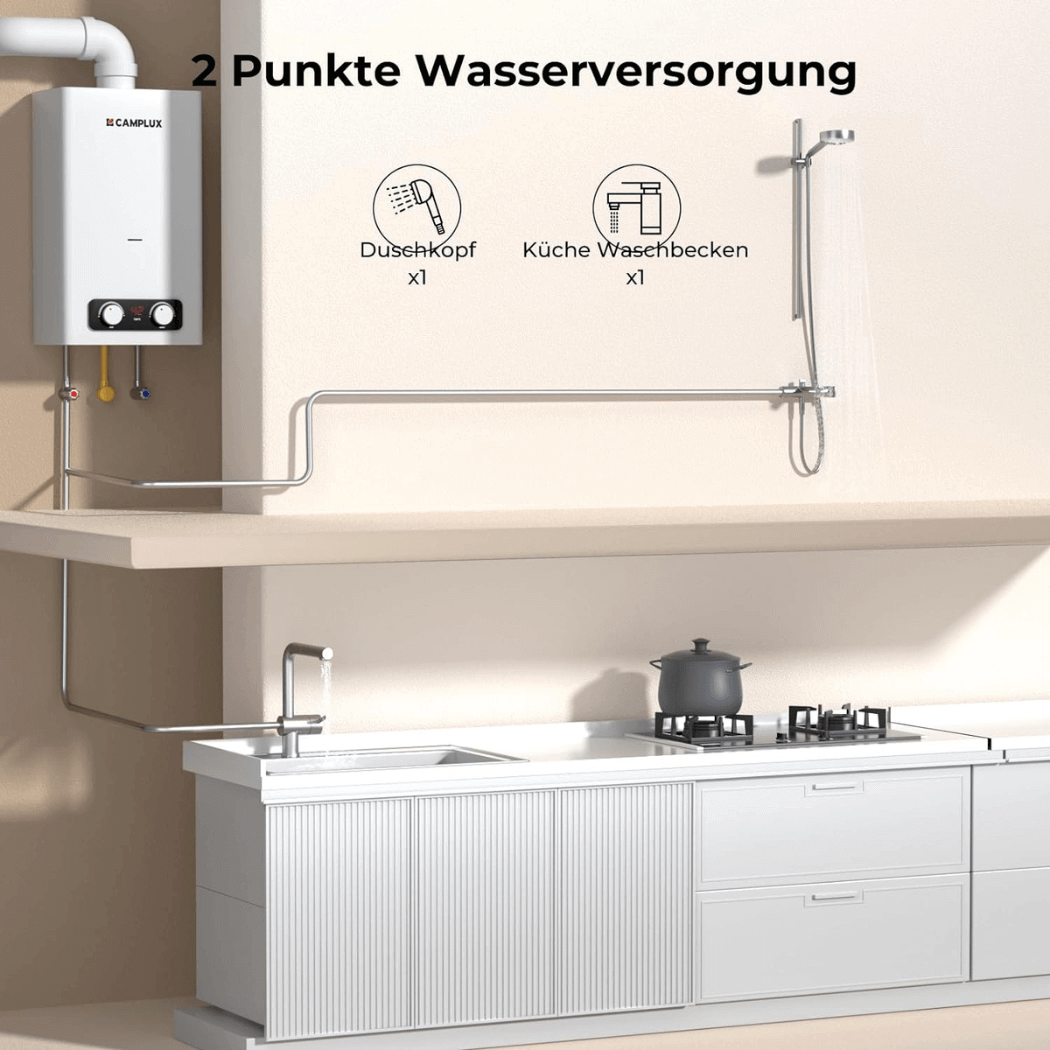 CAMPLUX BD300NG Gas-Warmwasserbereiter 11 Liter, Low NOx/ErP, 50 mbar, Erdgas