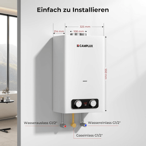 CAMPLUX BD300NG Gas-Warmwasserbereiter 11 Liter, Low NOx/ErP, 50 mbar, Erdgas