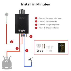 Camplux BW158BC 6L Gasdurchlauferhitzer mit Regenkappe für Außendusche, Camping, Wohnmobilausflug, Pferdewaschen [Energieklasse A+] 