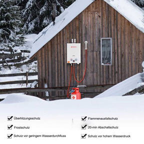 Camplux BW158C Tankless Gasdurchlauferhitzer mit Regenkappe, 6L Outdoor Instant Gasdusche für Pferde/Camping/RV Reise