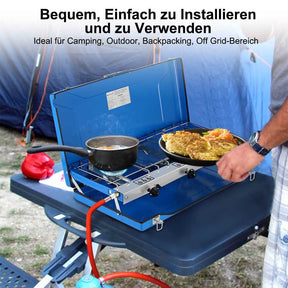 Camplux Campingkocher 3-Flammig mit Deckel/ Camping Gaskocher/ 4,5kW/ 50mbar Gasregler/ Butan/Propan/ Winddicht