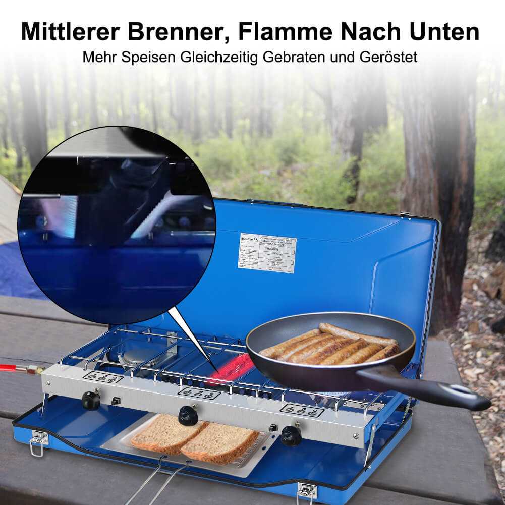 Camplux Campingkocher 3-Flammig mit Deckel/ Camping Gaskocher/ 4,5kW/ 50mbar Gasregler/ Butan/Propan/ Winddicht