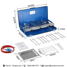 Camplux Campingkocher 3-Flammig mit Deckel/ Camping Gaskocher/ 4,5kW/ 50mbar Gasregler/ Butan/Propan/ Winddicht