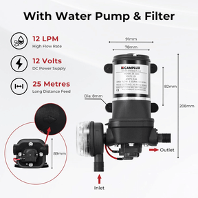 CAMPLUX 10 Liter Gas-Warmwasserbereiter mit Pumpe der ersten Serie, LPG, 37 mbar [Energieklasse A]