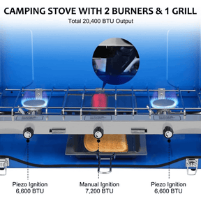 Camplux JK-5330 Campingkocher, 3 Brenner mit Deckel, Camping-Gaskocher, 4,5 kW, Butan/Propan, 30/37 mbar, geeignet 