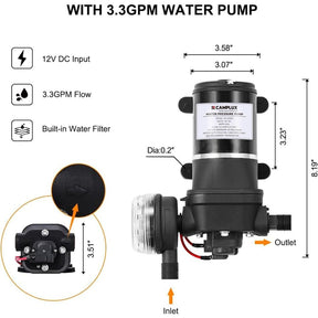 Camplux JK-4000 12 V Wasserdruck-Membranpumpe 3,3 GPM, 40 PSI, 12,5 LPM für Wohnmobil, Wohnmobil, Marineboot, Rasen