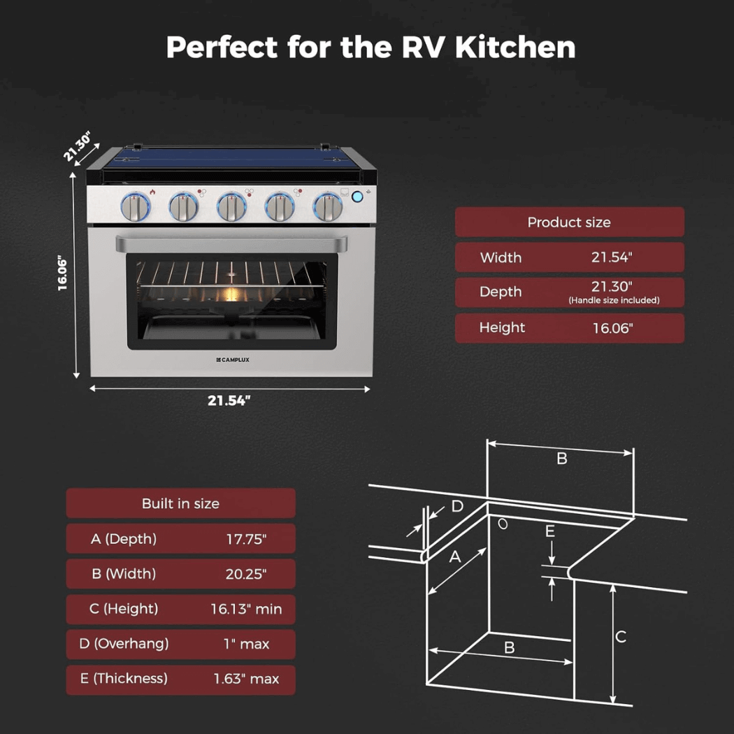 Camplux 17" RV Oven W/3 Burners Cooktop